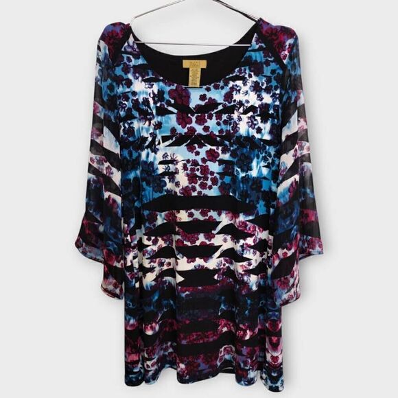 Valerie Stevens Womens Tunic Sz XL Dress‎ Blue Black Relaxed Fit Chiffon Granny - Picture 8 of 14